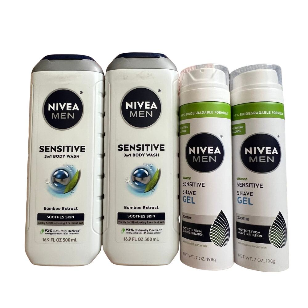 Lot 4  Nivea Men  Sensitive 3-in-1 Body Wash + Sensitive Shave Gel